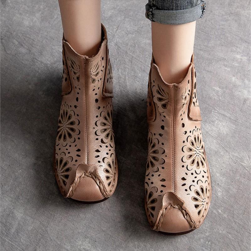 Johnature Летние сандалии из натуральной кожи, дышащие ботинки с отверстиями в стиле ретро, ​​женские сабо ручной работы, обувь на плоской подошве