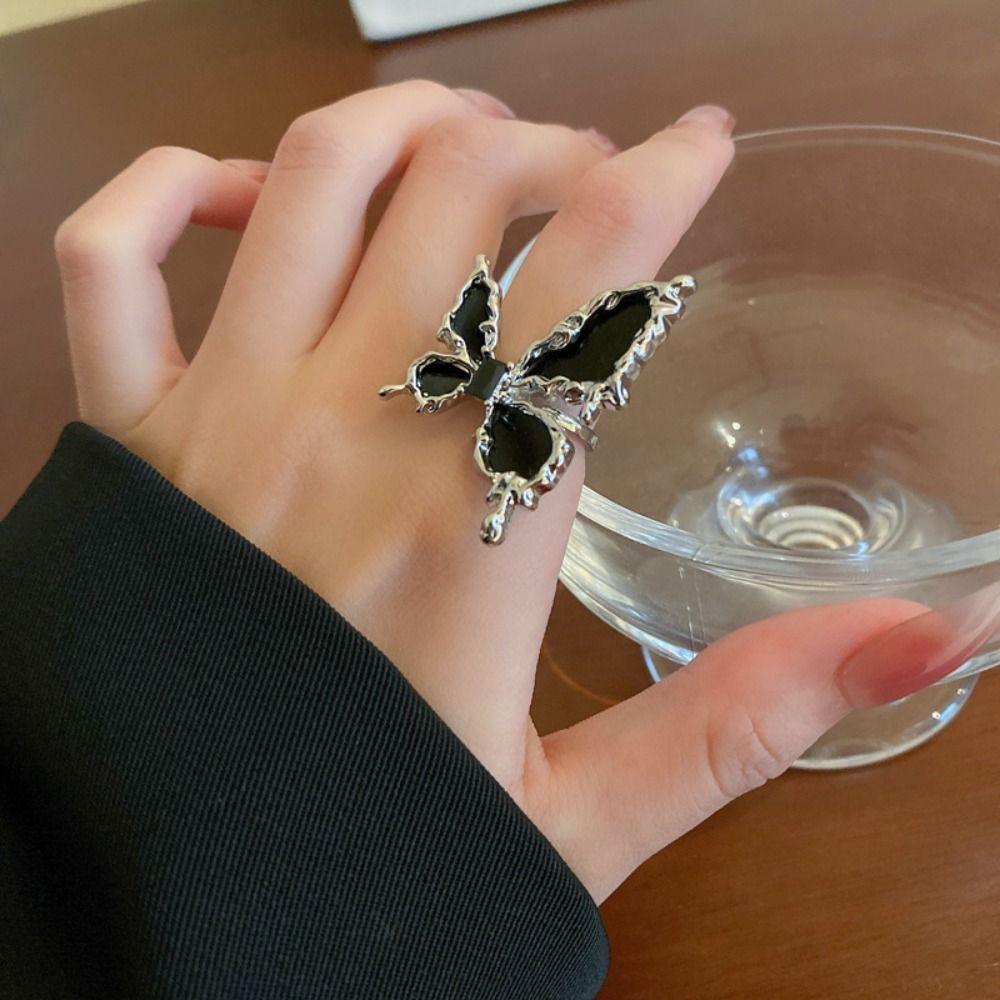 Черное регулируемое кольцо на палец Exaggerate Gothic Opening Ring Dark Style Black Butterfly Ring Gift