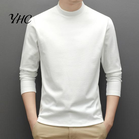 Trendy Men Tops Spring Autumn Top Neck Protecting Half-high Collar Double-sided German Velvet Slim Fit Basic Stretchy Long Sleeves Pullover Sweatshirt