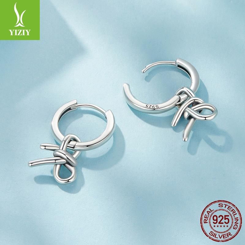 Bow Button Rope Ear Buckle Women, Fresh And Sweet S925 Sterling Silver Women'S Earrings Earrings