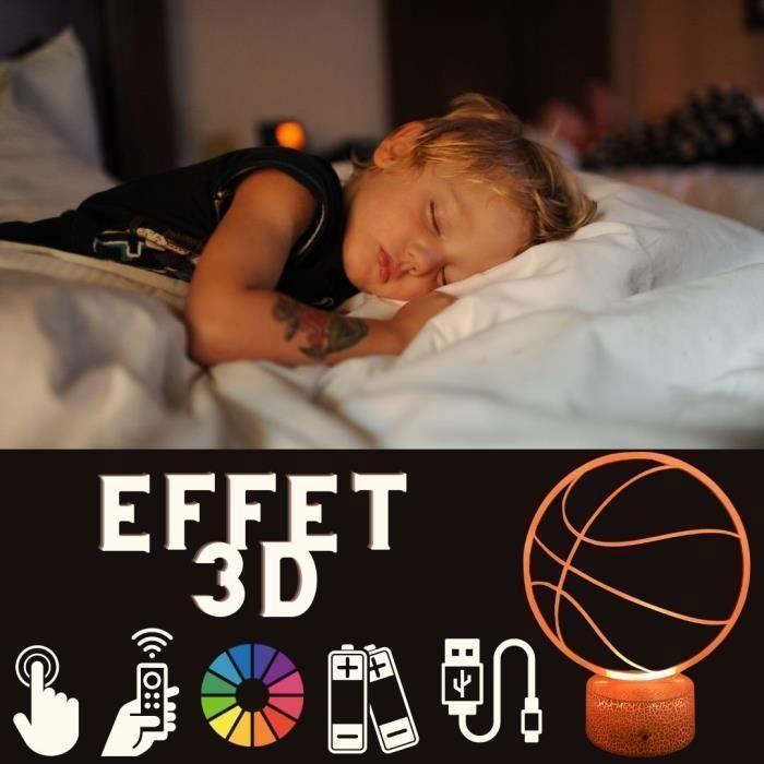 Lampe de Chevet 3D LED Ballon Basket Basketball, 16 couleurs, Pour Enfant, Veilleuse, idée cadeau Noël anniversaire, sport