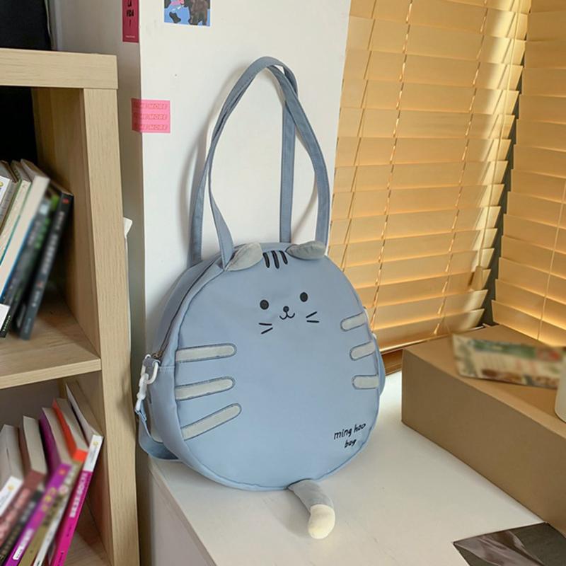 2025 Новая модная сумка для отдыха с вышивкой и большой емкостью, симпатичная круглая сумка с изображением мультяшного кота