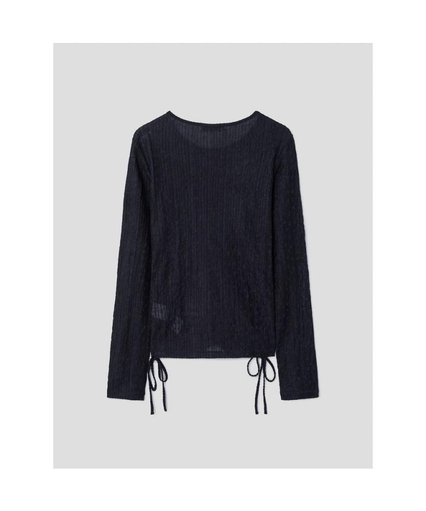 8seconds Прозрачная кружевная футболка с длинным рукавом темно-синяя