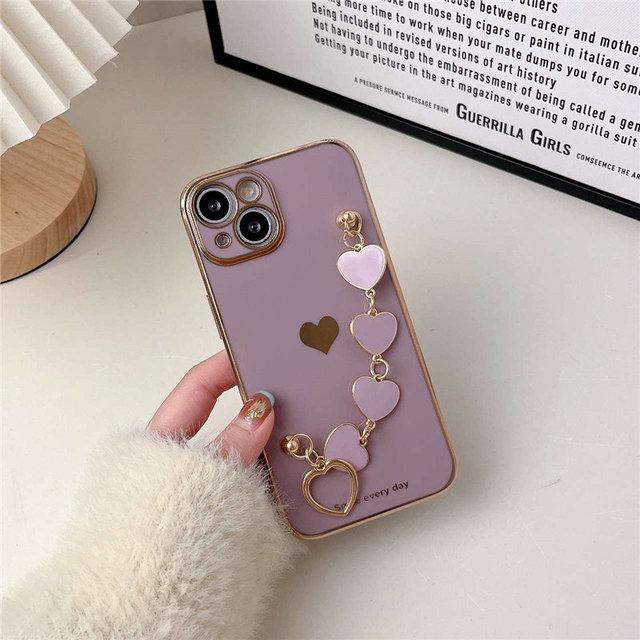 Чехол для телефона с мягким покрытием Love Heart для Iphone 14 13 12 11 Pro Max Xs Max Xr 14 Plus 14pro, противоударный чехол для браслета-цепочки на запястье