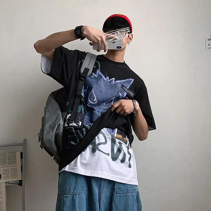 Fashion Oversized T-shirts Bear Print Men T-Shirt Summer Hip Hop Loose Tee High Street Tops Short Sleeve Cotton Clothing