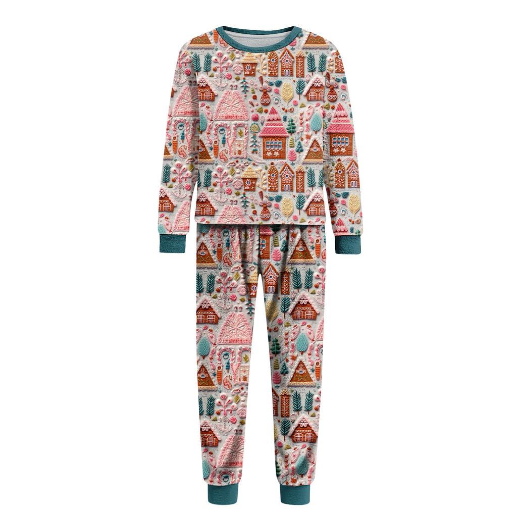 Matching Family Christmas Print Flannel Homewear Set Long-Sleeve Top And Pants