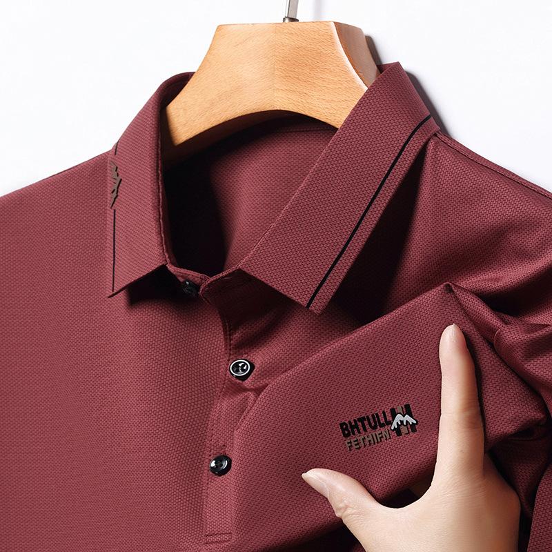 Футболка мужская с отворотом средней длины, тонкий свитер с отворотом, повседневная дышащая рубашка поло с короткими рукавами