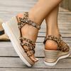 Fashion Women Shoes Wedge Heel Leopard Print Sandals Women Fashion Crystal Thick Bottom Shoes Cross Band Platform Sandle Sandalias Mujer