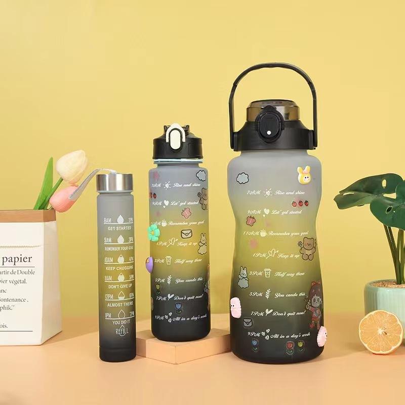 Набор из 3 предметов градиентной сетки красного цвета, пластиковая соломенная чашка для воды большой емкости, мужская и женская повседневная чашка для изменения цвета