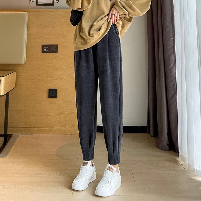 Женские большие размеры брюки-джоггеры гаремы с высокой талией - Весенне-осенние утягивающие флисовые брюки с манжетами