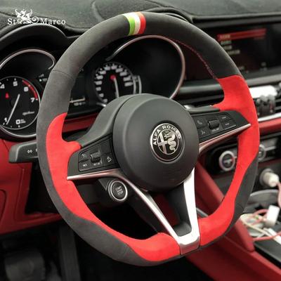 YAQG2 Индивидуальная Настоящая Алькантара для Giulia Stelvio Сделай Сам Ручная Вышивка Чехол на Ручку Руля Чехол в Салон