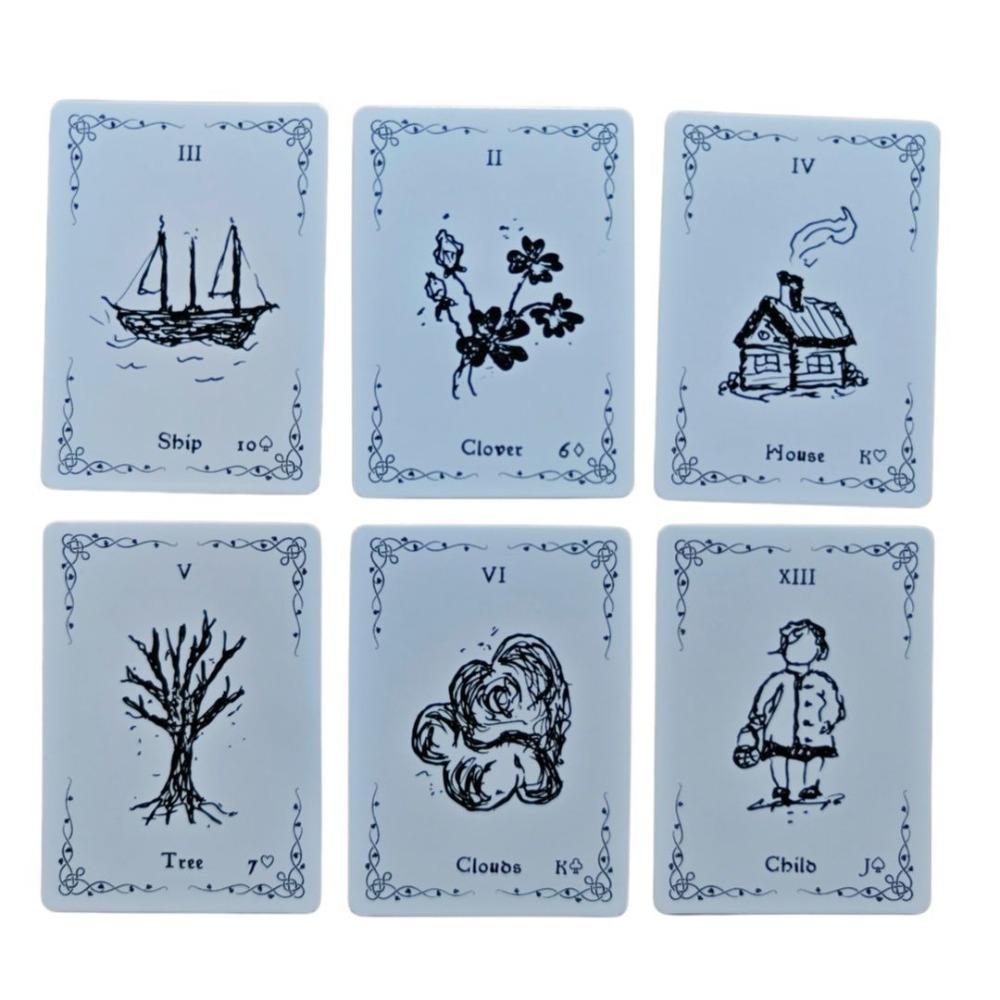 9*6cm Luna Lenormand Deck - 36 Minimalist Black and White Oracle Cards Hand-Drawn Sketch Style