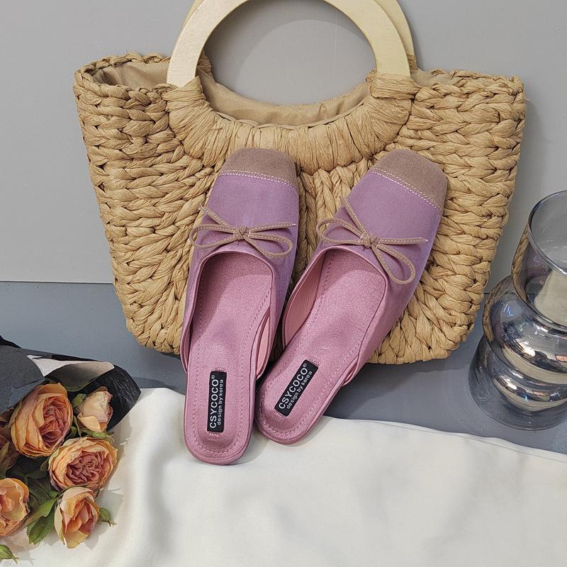 Ветер цветовой сочетаемости дофаминовые конфетные цвета шлепанцы на плоской подошве французский уменьшающий возраст бант фея атласная сумка голова шлепанцы