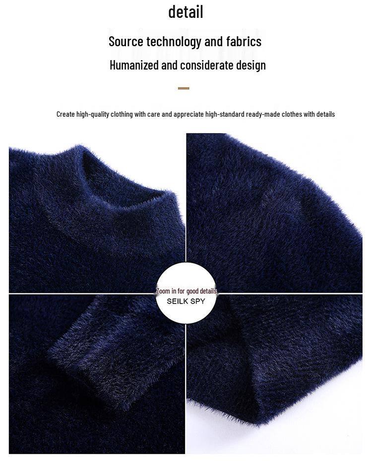 Unisex Thickened Mink Velvet Sweater with Semi-High Neck - Winter Warm Cashmere Base Shirt