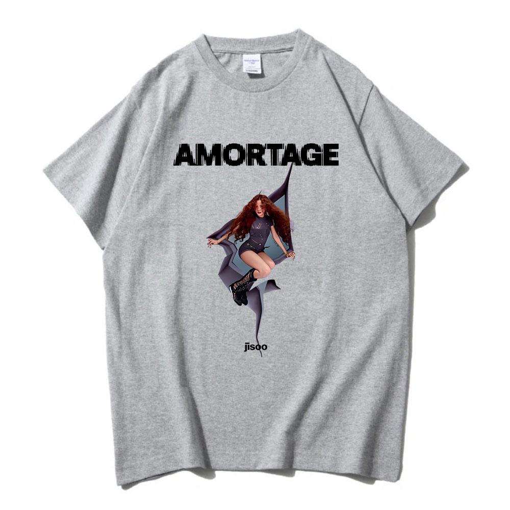 Уличная одежда Футболка корейской певицы JISOO AMORTAGE Ropa Hombre Футболки в стиле хип-хоп Повседневные мужские женские хлопковые футболки Модные футболки в стиле хип-хоп