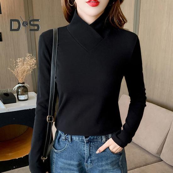 Женские топы с высоким воротником и длинным рукавом, облегающие, мягкие, эластичные, однотонные, с уникальным вырезом горловины