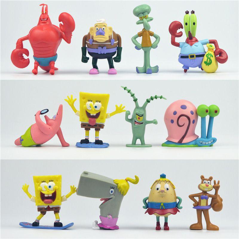 Premium Quality Spongebob Squarepants Patrick Sandy Gary 12 Pcs Action Figure Cake Topper Toys For Collectors