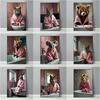 Animal Lion Pink Bathrobe In Bathtub Funny Sloth Panda Wolf Poster Print Wall Art Pictures Canvas Painting Room Home Decor Gift