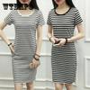 Ladies Mid-length Stripe Round Neck Slim Base Short Sleeve Loose and Casual Easy To Dry and Absorb Sweat Dress