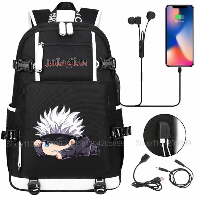 Рюкзаки Jujutsu Kaisen Аниме Mochila Ученик Подросток Школьная сумка Унисекс Тренд USB-зарядка Ноутбук Путешествие Rucksack Подарок для мальчиков