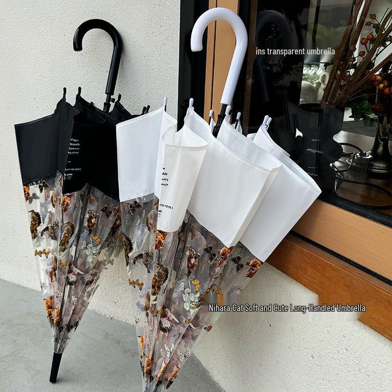 Прозрачный милый зонт-кошка - Стильный полуавтоматический с длинной ручкой для женщин