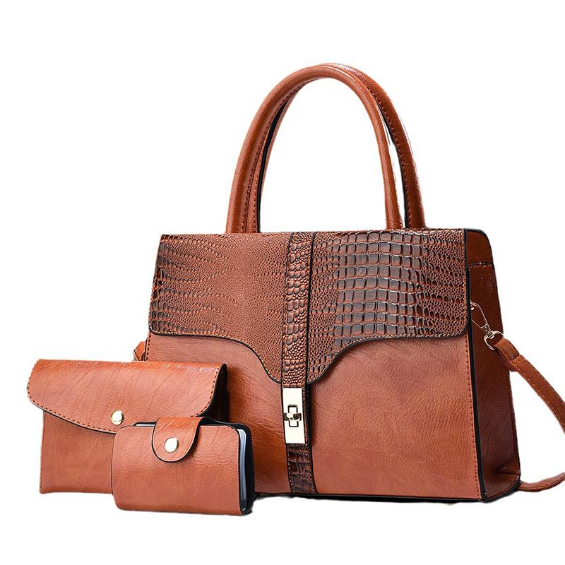 Вместительная женская сумка из 3 предметов, водонепроницаемая, легкая, наплечная сумка, элегантная, универсальная, с крокодиловым узором, многофункциональная, ручная сумка