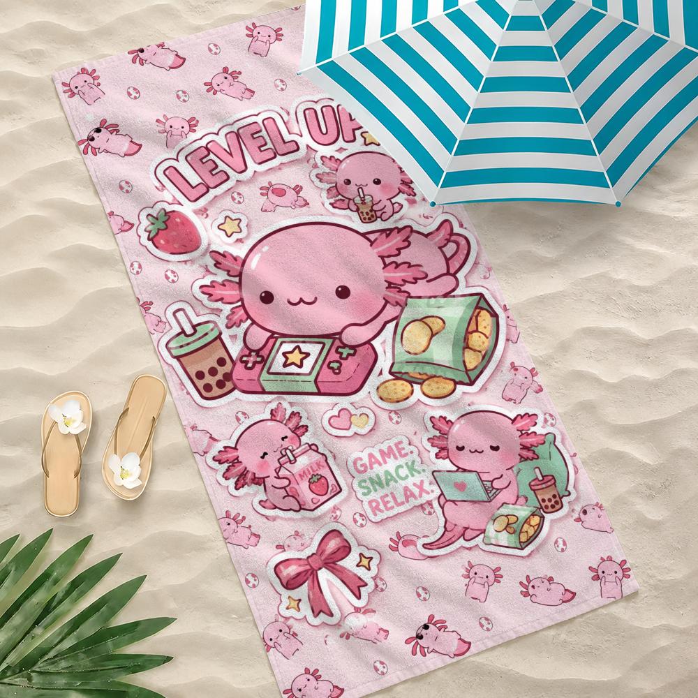 Pink A-Axolotl Cute Cartoon Towel Towel beach towel, quick drying absorbent bath towel for Swim,Gym,Camping,Outdoor hot