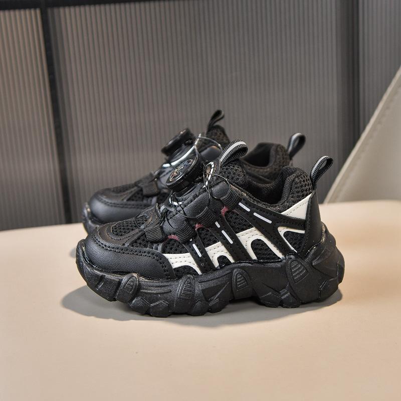 Spring Kids Mesh Breathable Running Shoes With Rotary Buckle Casual Dad Sneakers For Boys And Girls Lightweight Sport Trainers