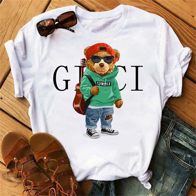 Одежда женская летняя футболка с принтом модные повседневные футболки Golf Bear с надписью 90-х годов тренд милые женские с коротким рукавом женская графика