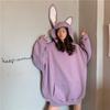 Women Warm Soft Hoodies Student Long-sleeved Rabbit Ears Pullover Casual Versatile Retro Simple Literary Sweater Tops