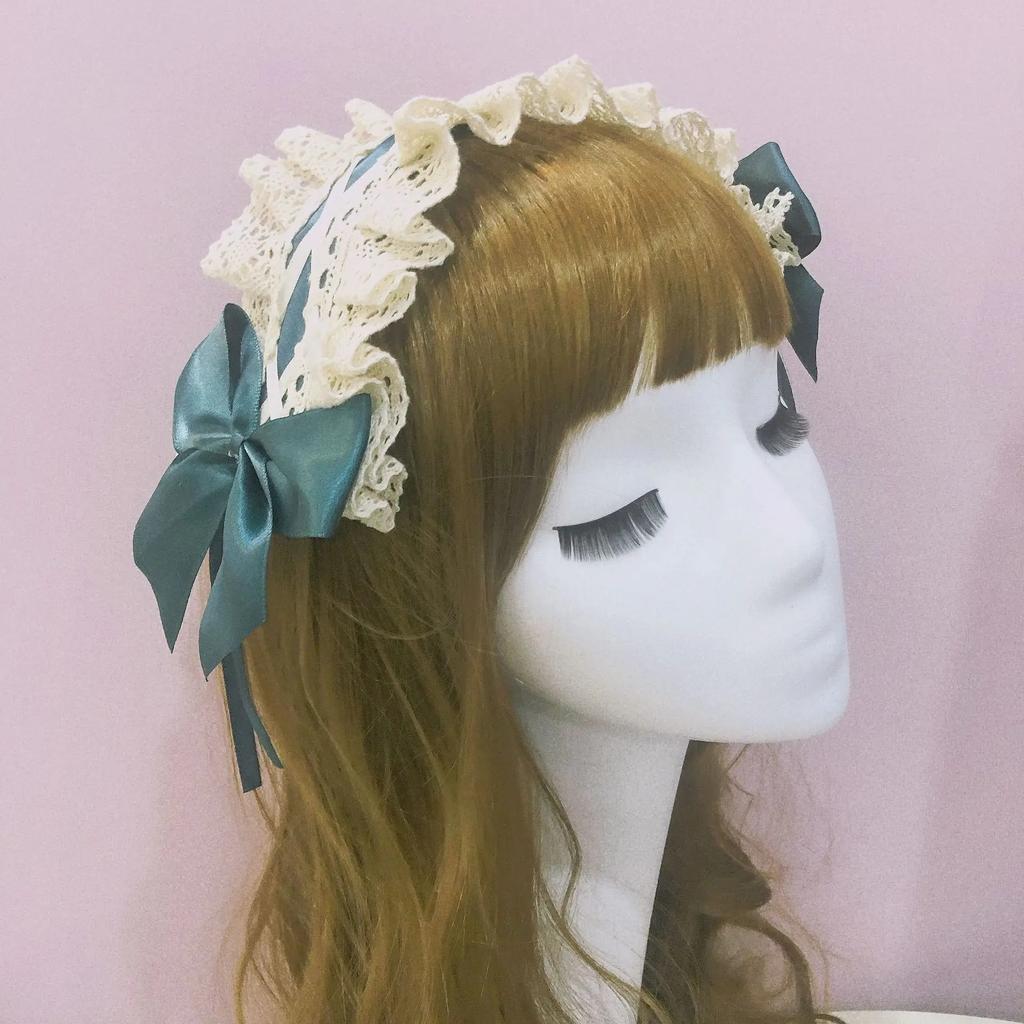 Женская повязка на голову в стиле Лолиты с рюшами, милая кружевная лента с бантом, повязка на голову с бантом, японский аниме-костюм горничной, головной убор