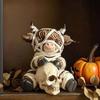 Unique Holiday Gift for Cow Lovers Halloween Resin Highland Figurine, Mummy Holding Skull Cute Tabletop Decorative Statue Ornament, Creative