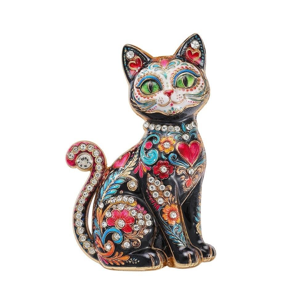 Metal Cat Brooch Rhinestone Accents Brooch Pins New Lapel Badge Daily Outfits