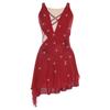 Women Dance Dress with Rhinestones Adorned Straps - Backless Side Slit Flowy Asymmetrical Hem Built-in Crotch Press Buttons for Stage Performance