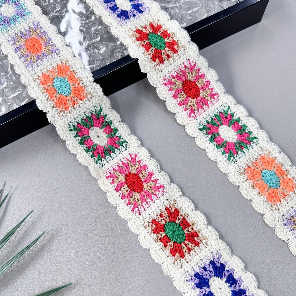 Этнический стиль многоцветное имитация ручной вязки крючком цветная хлопковая нить вышивка одежда обувь и шляпы декоративная тесьма кружевные аксессуары