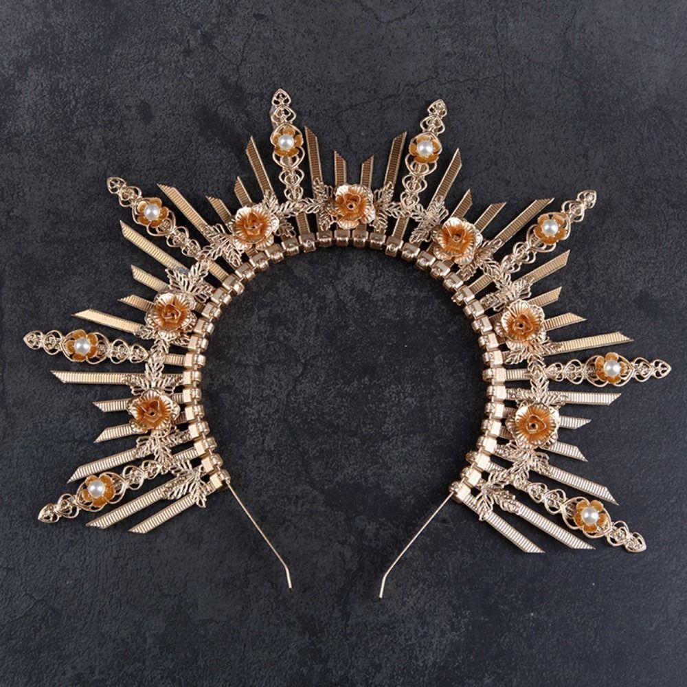 Cosplay Gold Color for Photoshoot Wedding Tiara Halo Crown Headpiece Headdress for Birthday Party