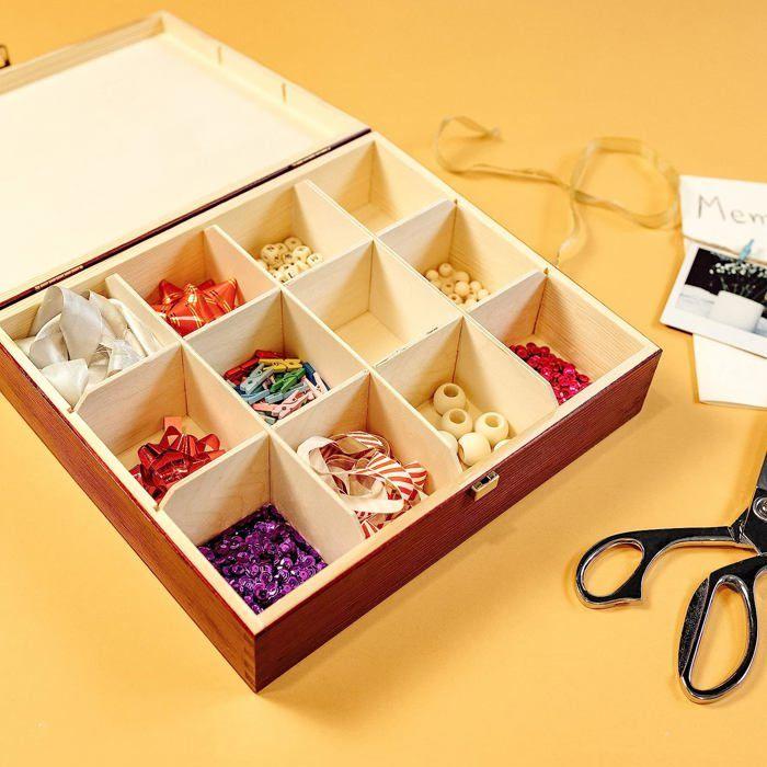 Boîte à Thé - Creative Deco - Rouge - 29 x 25 x 7,5 cm - 12 Compartiments - Bois Massif