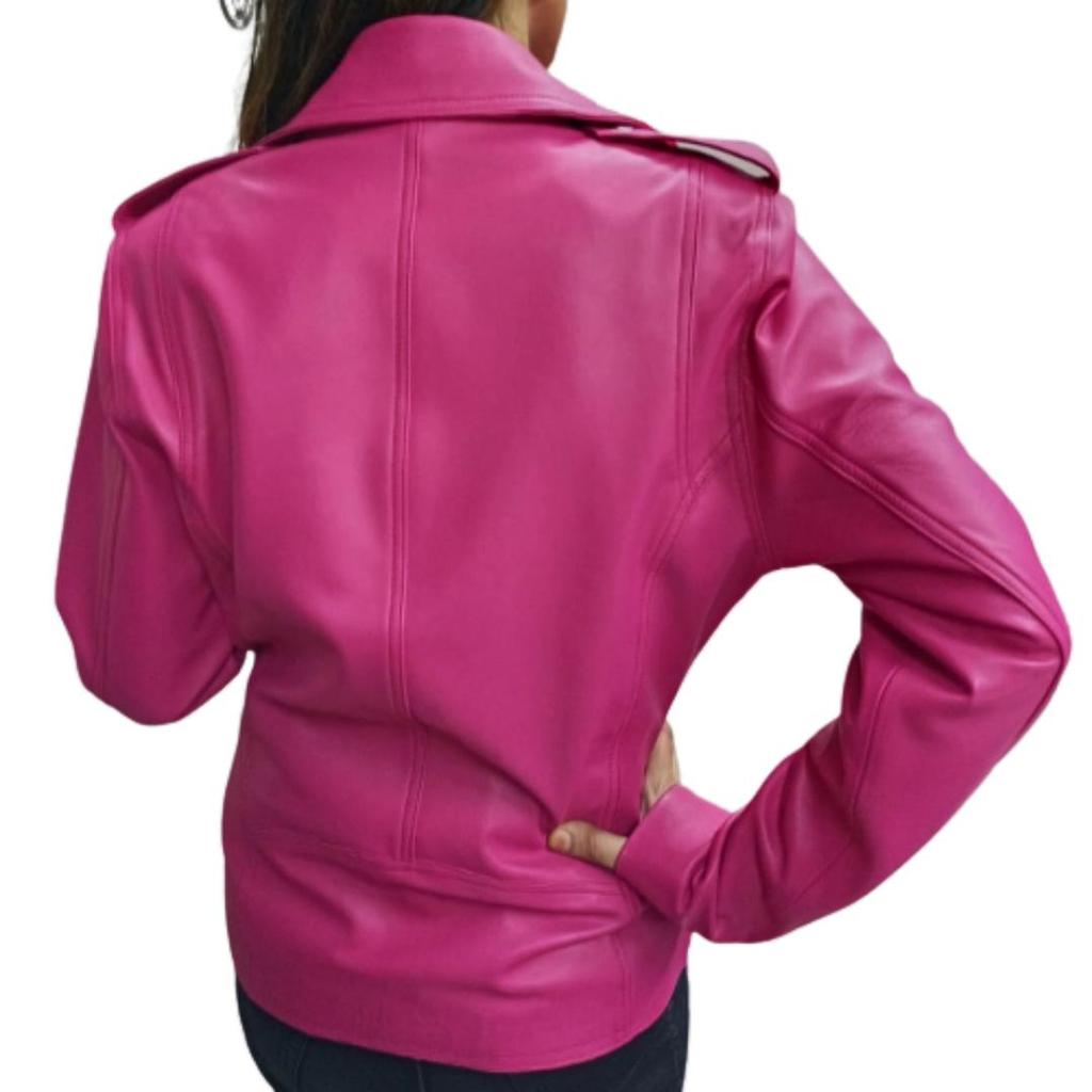 NOORA Женская байкерская куртка из натуральной кожи ягненка розового цвета | Женская мотоциклетная куртка приталенного кроя | Зимняя кожаная куртка ручной работы