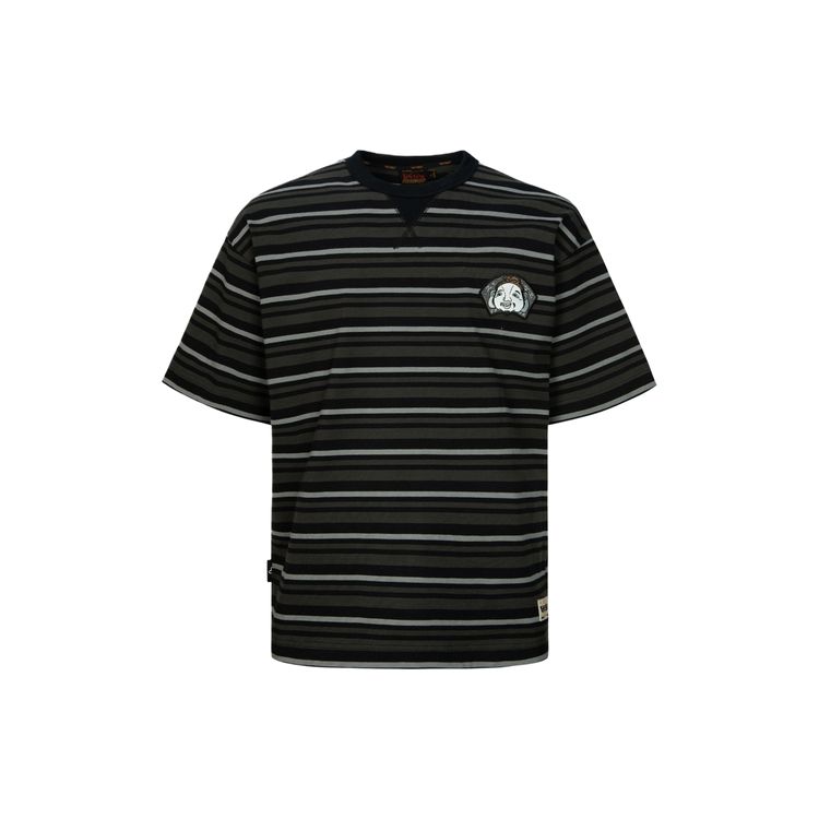 Evisu Мужская футболка с коротким рукавом в полоску с многослойной вышивкой SS24 Топы Черный 2ESHTM4TS8056LFCT