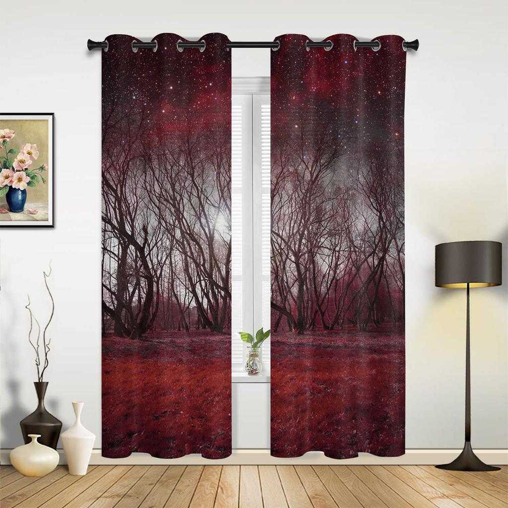 Maple Leaves Red Forest Starry Sky Window Curtains Home Decoration Living Room Curtains Kid's Room Cortinas For Kitchen Bedroom