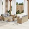 9-Piece Garden Sofa Set with Beige Cushions Poly Rattan Acacia, 2-Seater Garden Sofa with Storage & 3364302
