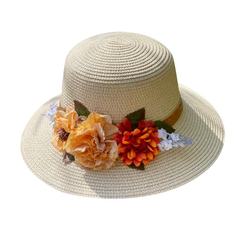 Handmade flower straw hat children summer outdoor sun hat new seaside vacation beach hat women