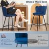 Set of Two Velvet-Feel Lotus Bar Stools - Dark Blue