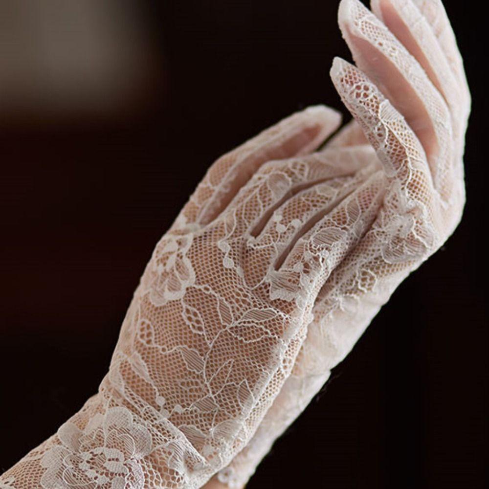 Full Finger Short Lace Gloves Floral Costume Accessories Elegant Wedding Gloves  Women