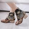 2025 Autumn/Winter New   Fashion Retro Satin Embroidered High-Heel Women's Boots - Chunky Heel Pointed-Toe Lace-Up Shoes