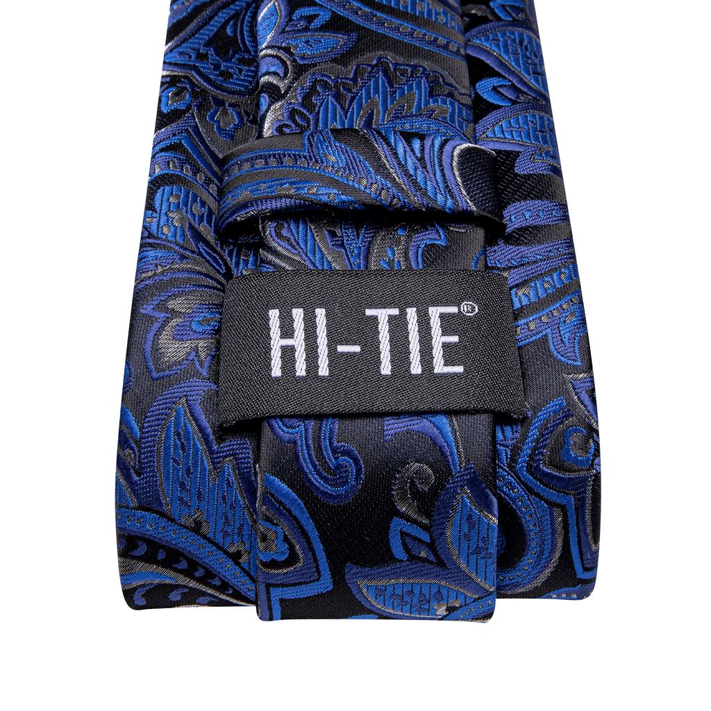 Hi-Tie Темно-синие цветы жаккардовые галстуки с узором пейсли Набор мужских шелковых галстуков Карманные квадратные запонки для вечеринок