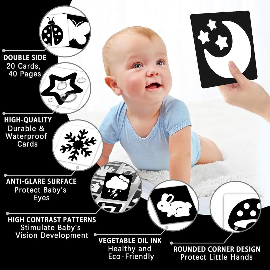 Flash Cards Baby Visual Stimulation Cards for Toddlers Sensory Development Early Education Learning Toys For Newborn Funny Gifts