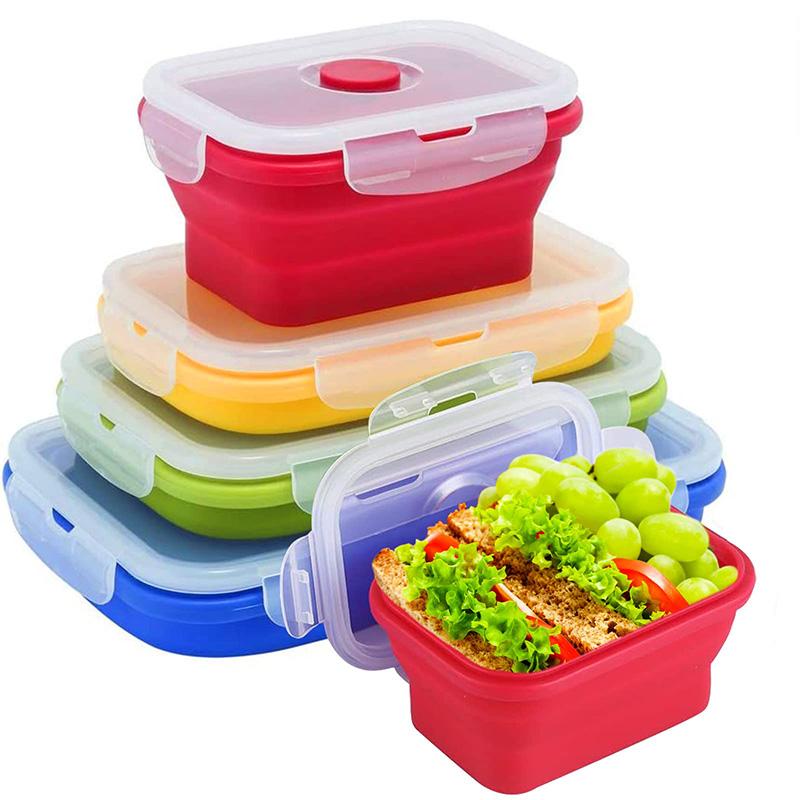 Silicone Collapsible Food Storage Containers with Lids Foldable Silicone Lunch Box Bento Lunch Box for Kitchen Freezer BPA Free