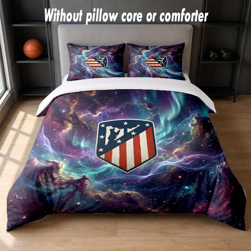 Atletico Madrid Design Bed Bedding Set 1 Duvet Cover + 2 Pillowcases Soft Breathable Household Bed Linens