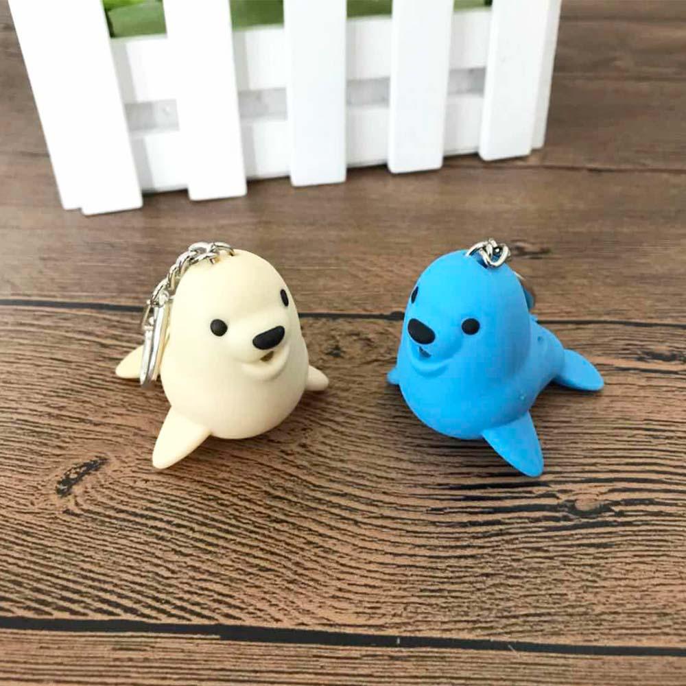 Cute Sea Lion Shape Vocal Key Ring Luminous Key Chain LED Light